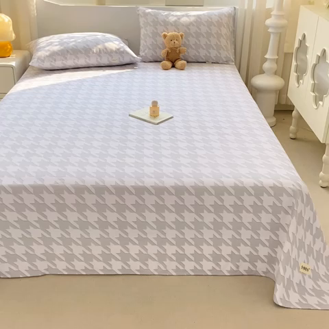 91家纺网 家纺一手货源 找家纺 卧趣家纺 2024新品全棉老粗布单品床单床笠系列-单品床单系列 千鸟格-灰