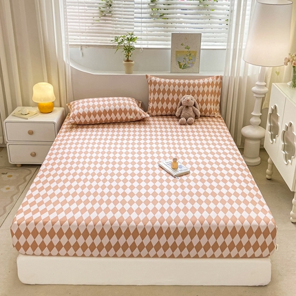 91家纺网 家纺一手货源 找家纺 2024新品全棉老粗布单品床笠系列 菱格-咖