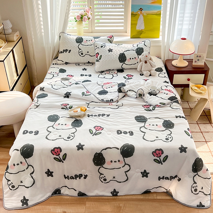 91家纺网 家纺一手货源 找家纺 慕澄家纺 2024新款小版印花0.5乳胶凉席系列 快乐小狗