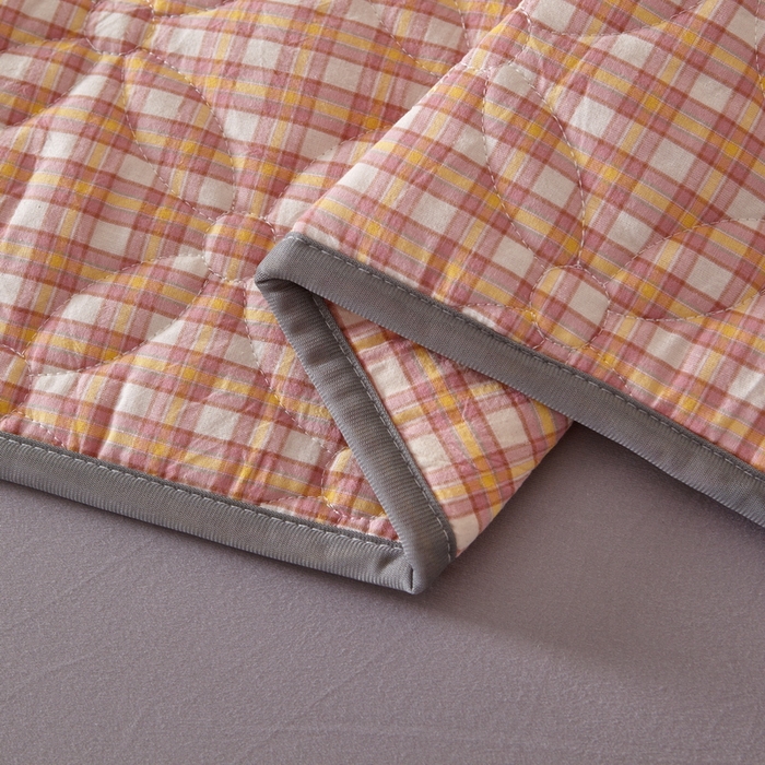 91家纺网 家纺一手货源 找家纺 杜先生 2024新款无印风水洗棉夹棉床笠 蜜橘格