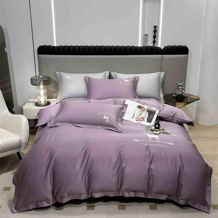91家纺网 家纺一手货源 找家纺 莱阁亿 2025新款高支高密纯棉四件套-一鹿有你 浅紫