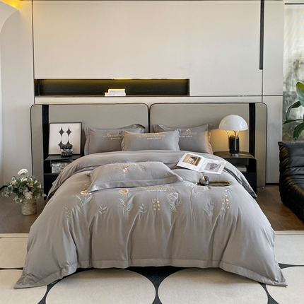 91家纺网 家纺一手货源 找家纺 凯艾玲 2024新款简约轻奢磨毛细斜纹四件套-邂逅 灰色