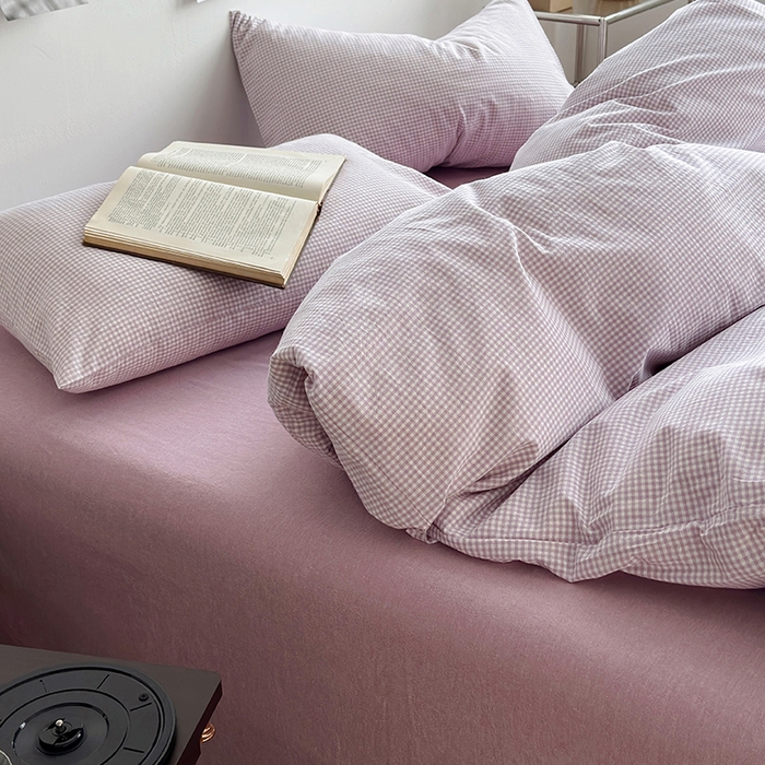 91家纺网 家纺一手货源 找家纺 水洗的故事 2024新款无印良品水洗棉四件套  小小格紫