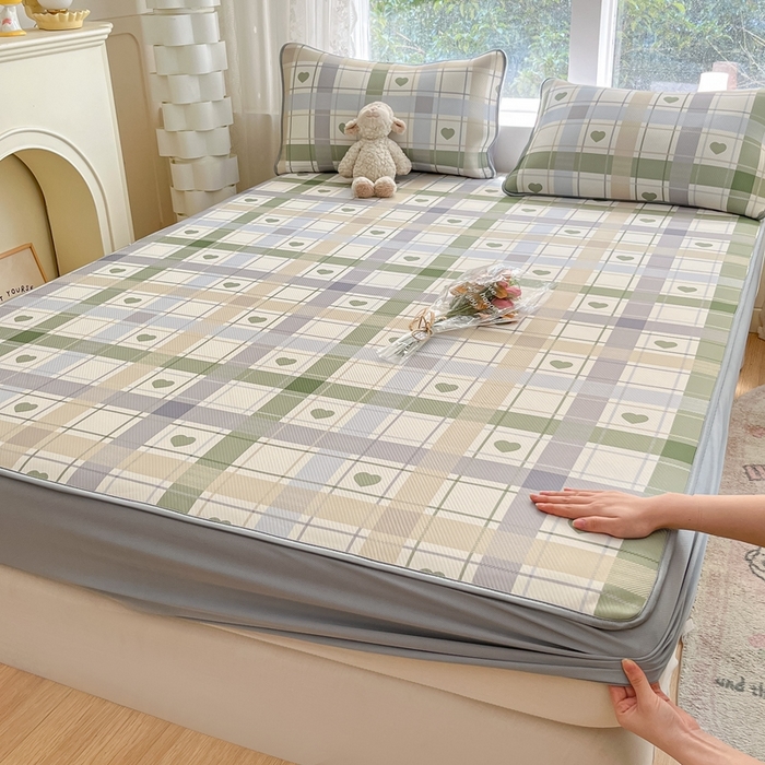 91家纺网 家纺一手货源 找家纺 星座 2025大斜纹复合冰丝凉席床笠款 爱心气泡绿-床笠款