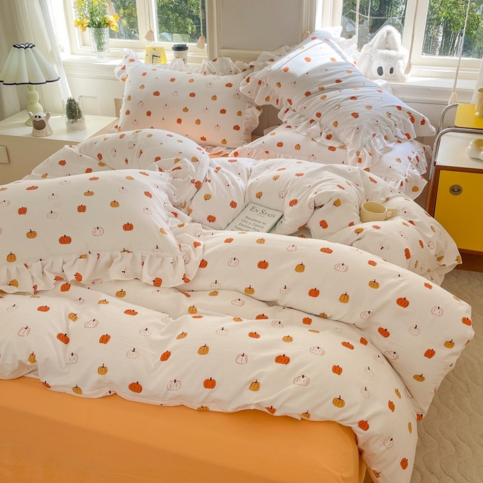 91家纺网 家纺一手货源 找家纺 上尚居 2024直播爆款韩版印花小清新卡通云朵棉四件套 南瓜乐园