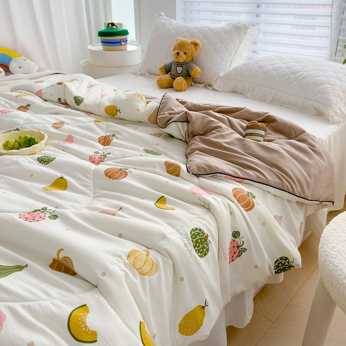 91家纺网 家纺一手货源 找家纺 默忆 2025新款水洗棉双层纱夏被夏凉被空调被被子被芯 南瓜日记