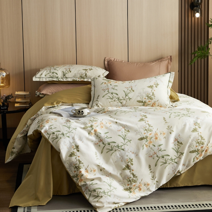 91家纺网 家纺一手货源 找家纺 怡家居 2024新款100支长绒棉印花四件套 花想容