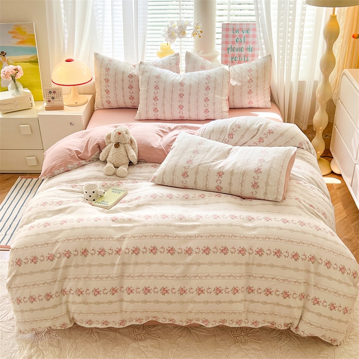 91家纺网 家纺一手货源 找家纺 多品 2024新款水洗棉双层纱四件套 白薇