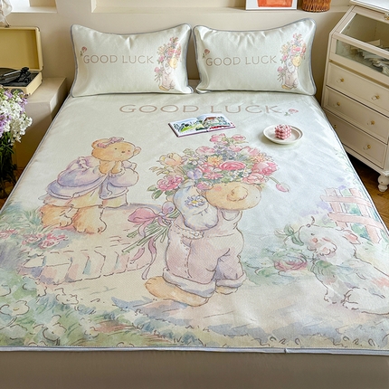 萝莉家纺 2024新款大版印花冰丝凉席床席床笠款 送你一个春天-平席款