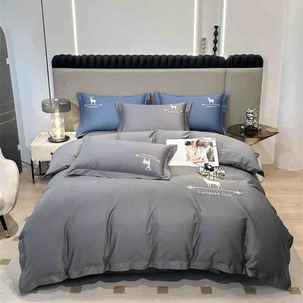 91家纺网 家纺一手货源 找家纺 莱阁亿 2025新款高支高密纯棉四件套-一鹿有你 中灰