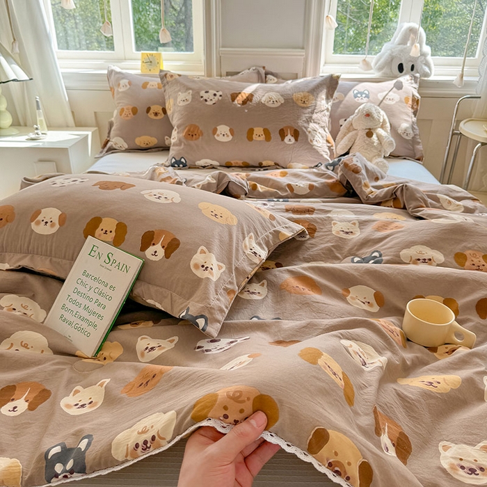 91家纺网 家纺一手货源 找家纺 创优家纺  2025新款A类皱皱纱小花边夏被 萌萌狗