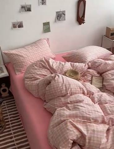 91家纺网 家纺一手货源 找家纺 水洗的故事 2024新款无印良品水洗棉四件套  粉彩