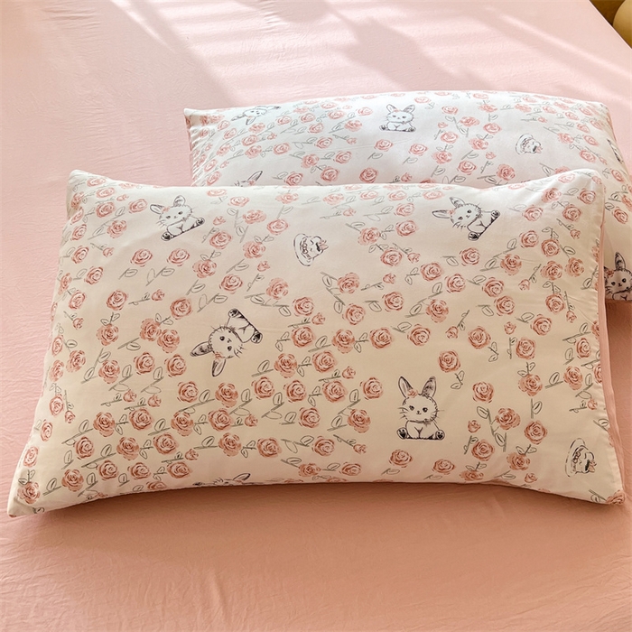 91家纺网 家纺一手货源 找家纺 多品 2024新款水洗棉双层纱四件套 玫瑰花园