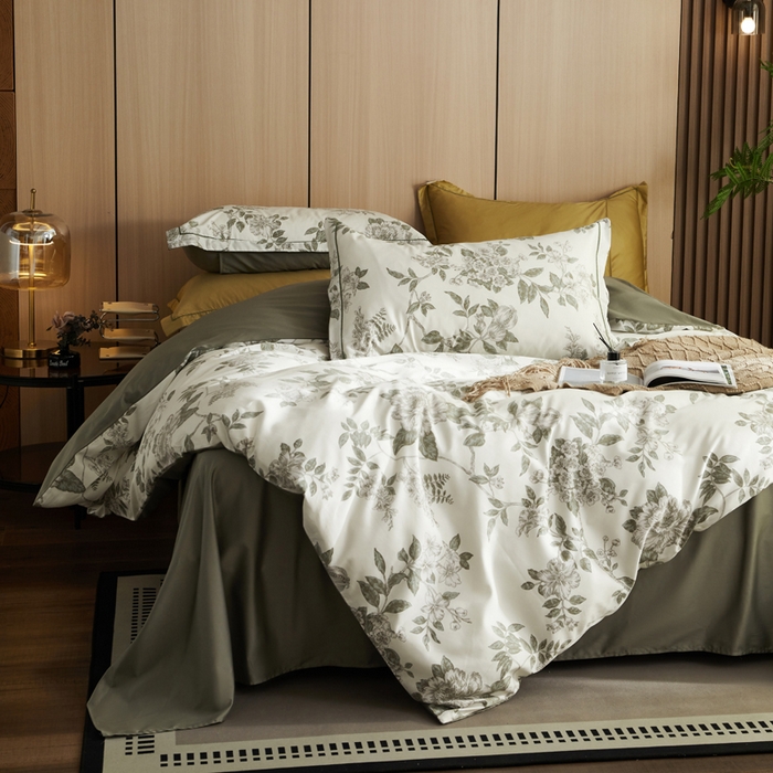 91家纺网 家纺一手货源 找家纺 怡家居 2024新款100支长绒棉印花四件套 花菲语-绿