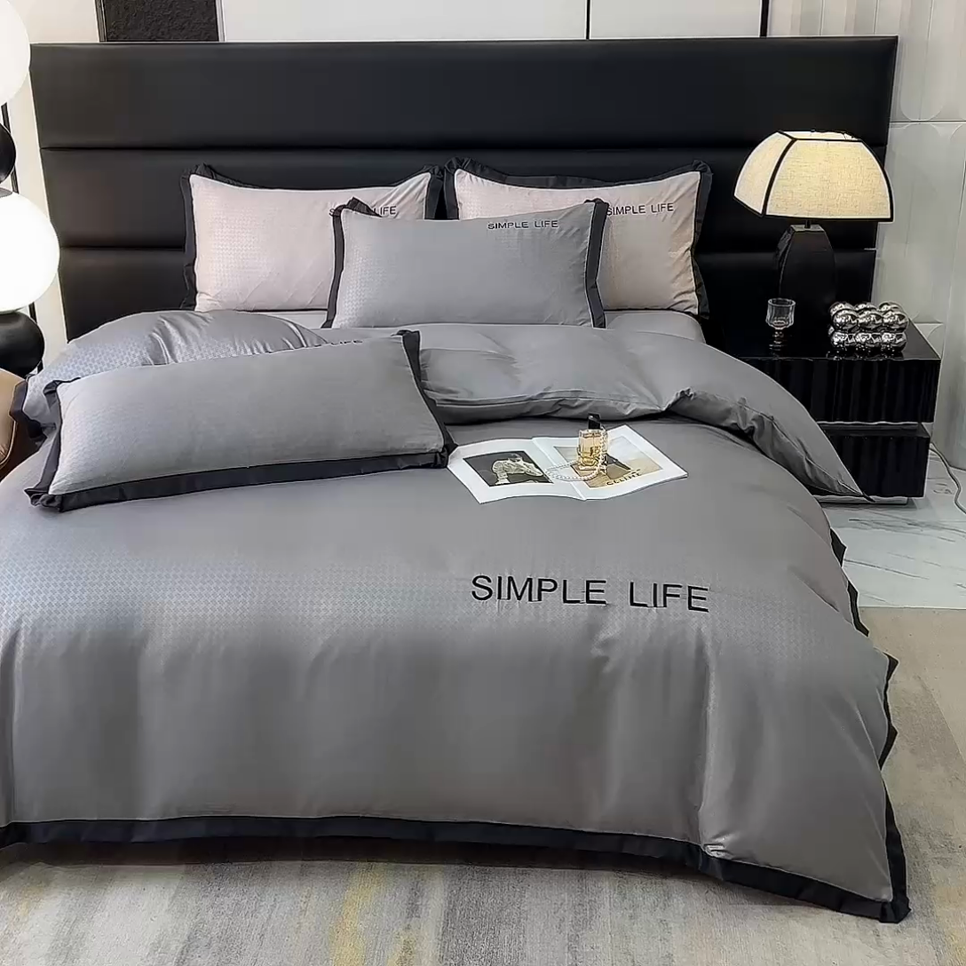 91家纺网 家纺一手货源 找家纺 艾米家居 2025水洗真丝提花系列简约生活 简约生活珠光灰