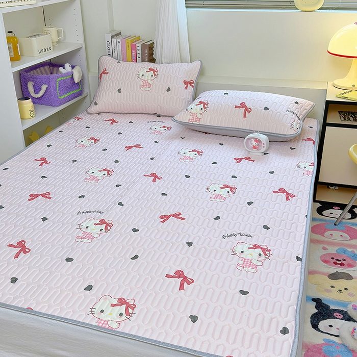 91家纺网 家纺一手货源 找家纺 澳萝拉 2024新款A类凉感丝三丽鸥乳胶凉席 爱心 KT猫((粉)