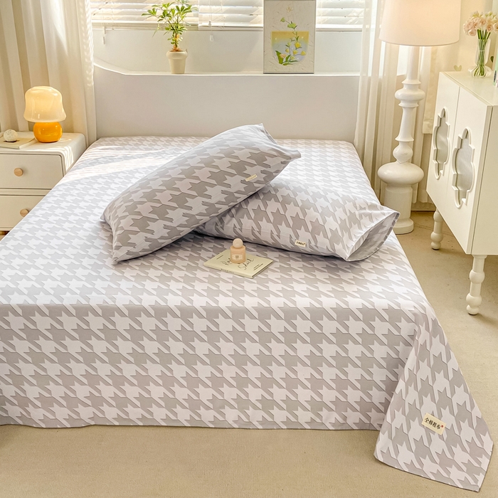 91家纺网 家纺一手货源 找家纺 卧趣家纺 2024新品全棉老粗布单品床单床笠系列-单品床单系列 千鸟格-灰