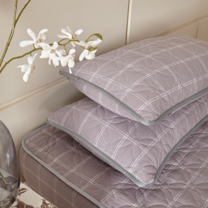 91家纺网 家纺一手货源 找家纺 杜先生 2024新款无印风水洗棉夹棉床笠 浅灰大格