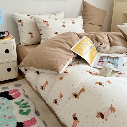 91家纺网 家纺一手货源 找家纺 蜜宿 2024新款ins韩系卡通全棉四件套 淑女狗