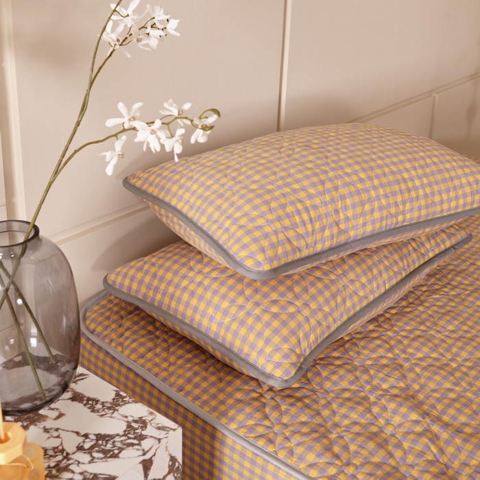 91家纺网 家纺一手货源 找家纺 杜先生 2024新款无印风水洗棉夹棉床笠 橘小格