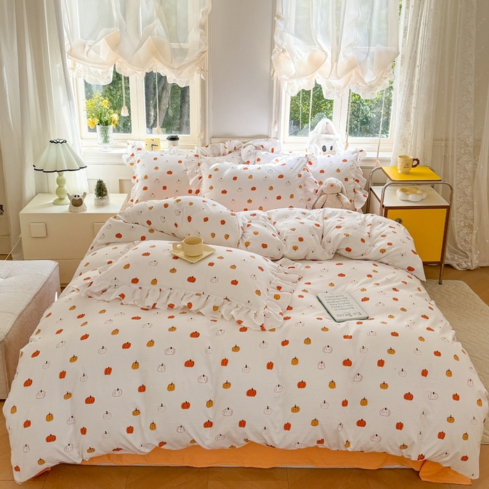 91家纺网 家纺一手货源 找家纺 上尚居 2024直播爆款韩版印花小清新卡通云朵棉四件套 南瓜乐园