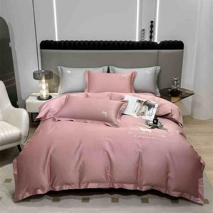 91家纺网 家纺一手货源 找家纺 莱阁亿 2025新款高支高密纯棉四件套-一鹿有你 粉色