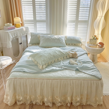 91家纺网 家纺一手货源 找家纺 （总）网红馆 2025新款凉感丝乳胶凉席夏被四件套床裙款