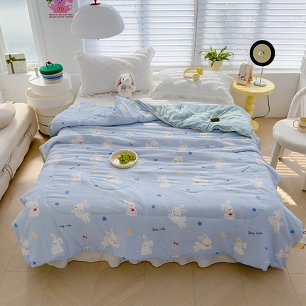 91家纺网 家纺一手货源 找家纺 默忆 2025新款水洗棉双层纱夏被夏凉被空调被被子被芯 小白兔