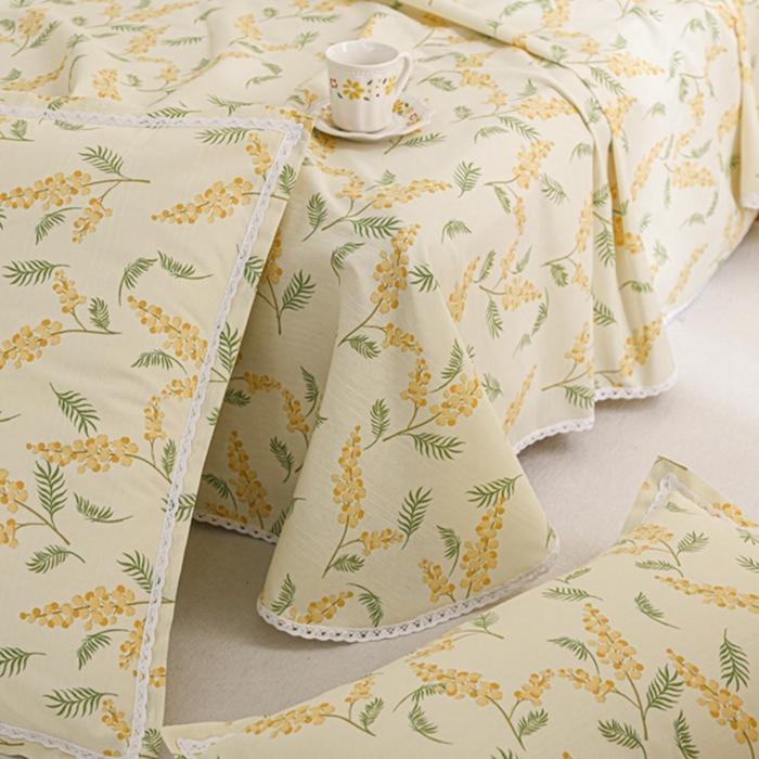 91家纺网 家纺一手货源 找家纺 萌宝老粗布毛绒玩具 2025新款原棉老粗布印花床单系列细纱帆布软凉席三枚段条花边款 大麦