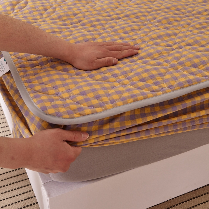 91家纺网 家纺一手货源 找家纺 杜先生 2024新款无印风水洗棉夹棉床笠 橘小格