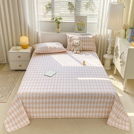 91家纺网 家纺一手货源 找家纺 卧趣家纺 2024新品全棉老粗布单品床单床笠系列-单品床单系列 菱形格-米