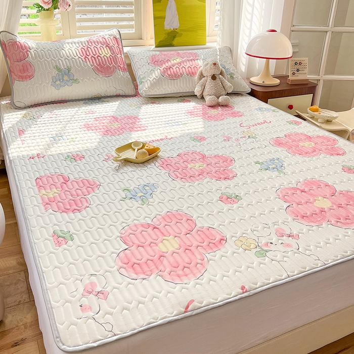 91家纺网 家纺一手货源 找家纺 慕澄家纺 2024新款小版印花0.5乳胶凉席系列 心花怒放