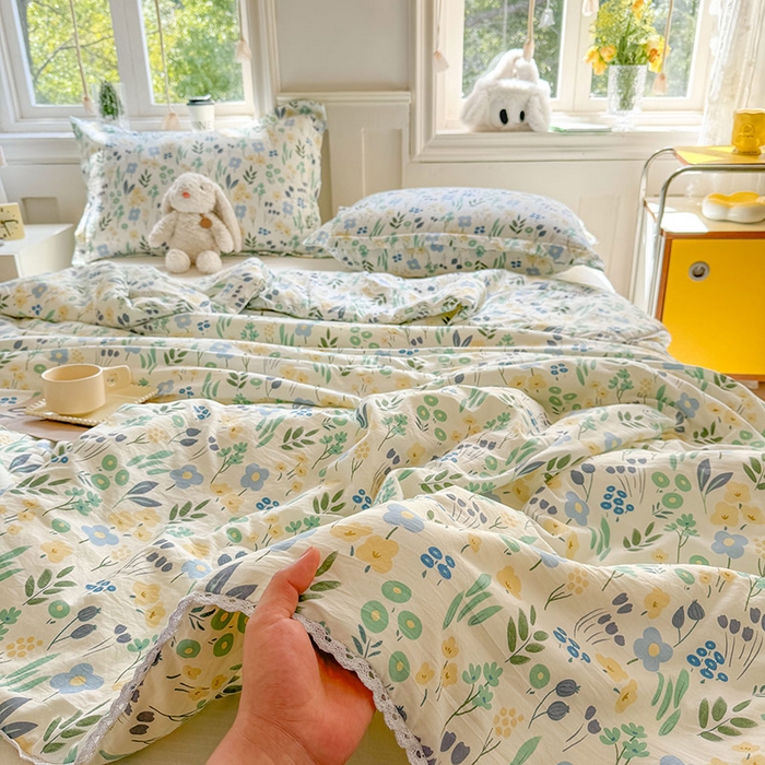 91家纺网 家纺一手货源 找家纺 创优家纺  2025新款A类皱皱纱小花边夏被 夏日风情