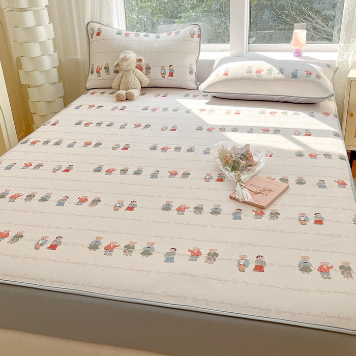 91家纺网 家纺一手货源 找家纺 星座 2025大斜纹复合冰丝凉席床笠款 萌熊印象-床笠款