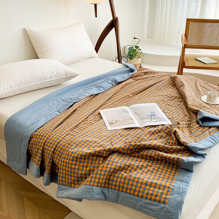 91家纺网 家纺一手货源 找家纺 青螺家纺 双面全棉色织水洗棉新疆棉花被百分百（支持质检）格森橘