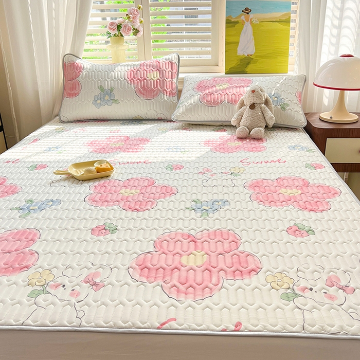 91家纺网 家纺一手货源 找家纺 慕澄家纺 2024新款小版印花0.5乳胶凉席系列 心花怒放