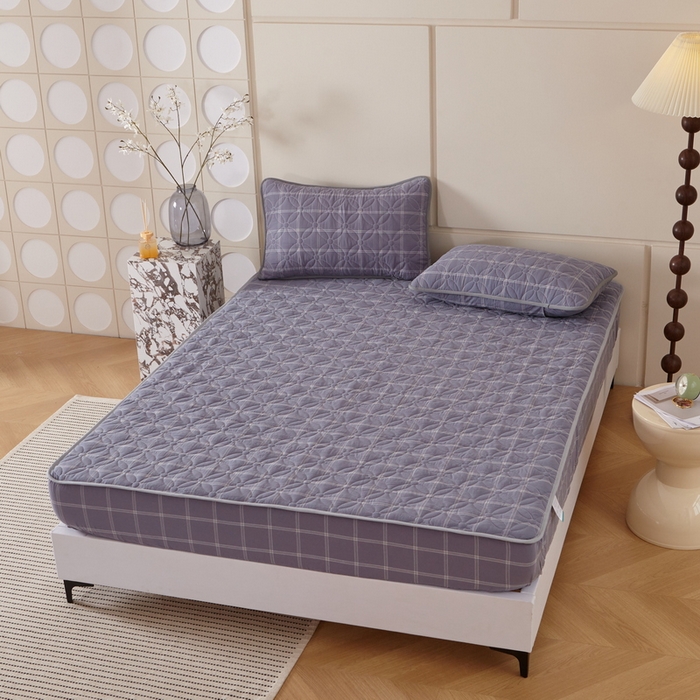 91家纺网 家纺一手货源 找家纺 杜先生 2024新款无印风水洗棉夹棉床笠 深灰大格