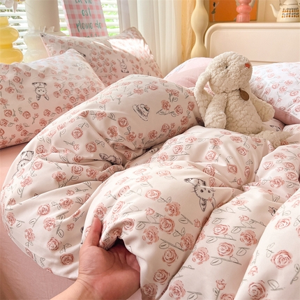 91家纺网 家纺一手货源 找家纺 （总）多品 2024新款水洗棉双层纱四件套