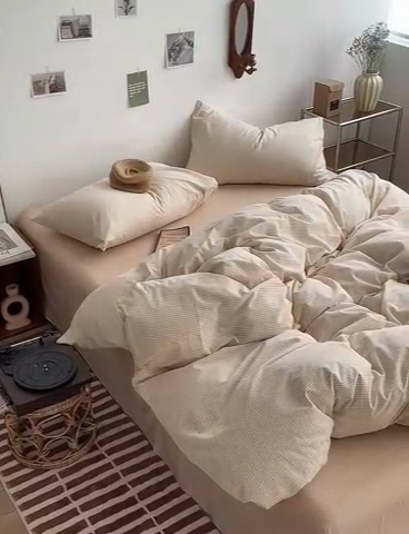 91家纺网 家纺一手货源 找家纺 水洗的故事 2024新款无印良品水洗棉四件套  湘叶米