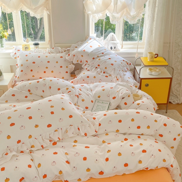 91家纺网 家纺一手货源 找家纺 上尚居 2024直播爆款韩版印花小清新卡通云朵棉四件套 南瓜乐园