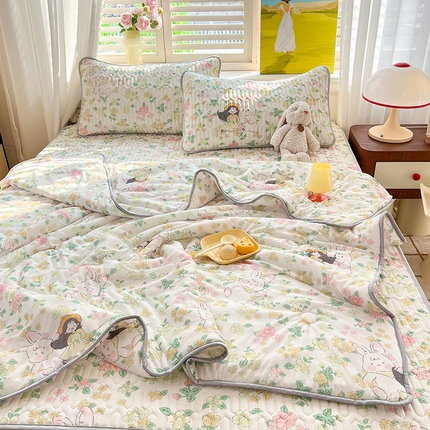 慕澄家纺 2024新款小版印花0.5乳胶凉席夏被四件套 夏天