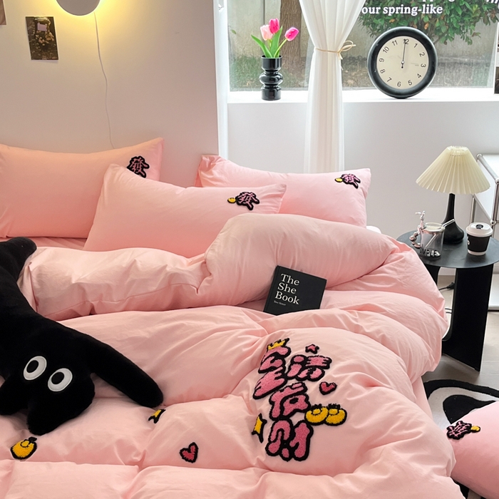 91家纺网 家纺一手货源 找家纺 （总）耀达家居 2024新款ins毛巾绣水洗棉四件套