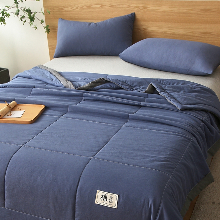 91家纺网 家纺一手货源 找家纺 猎鹿人家纺 2024新款纯色水洗棉纱棉花夏被 绅士蓝