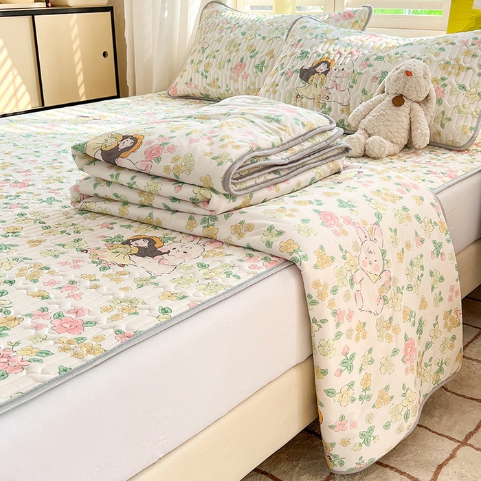 91家纺网 家纺一手货源 找家纺 慕澄家纺 2024新款小版印花0.5乳胶凉席夏被四件套 夏天