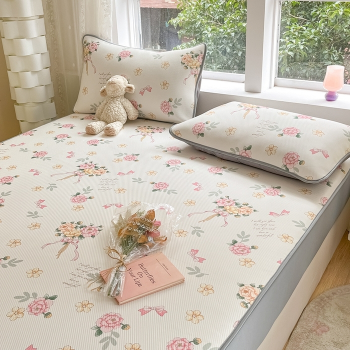 91家纺网 家纺一手货源 找家纺 星座 2025大斜纹复合冰丝凉席床笠款 拈花湾粉-床笠款