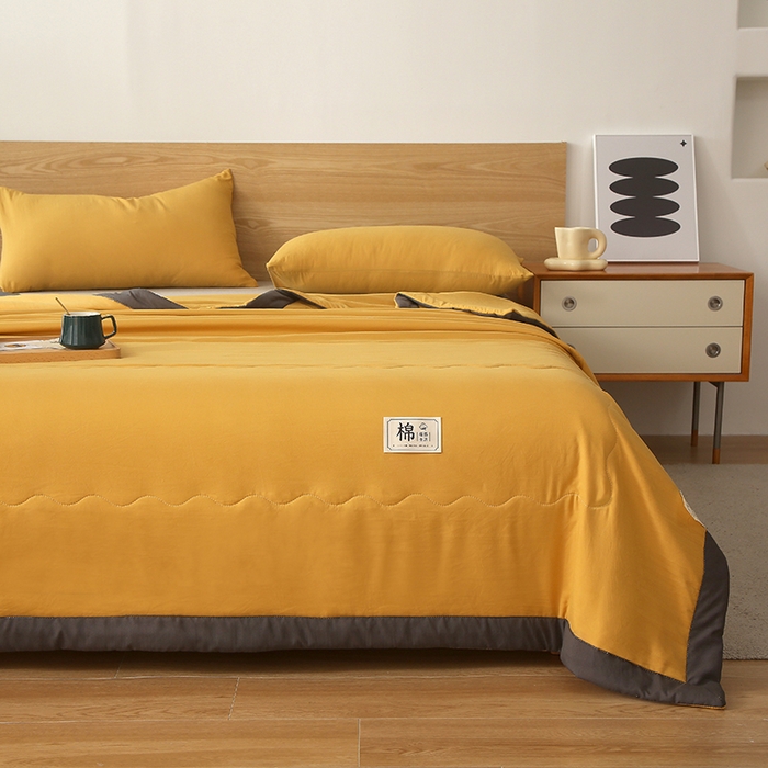 91家纺网 家纺一手货源 找家纺 猎鹿人家纺 2024新款纯色水洗棉纱棉花夏被 栀子黄