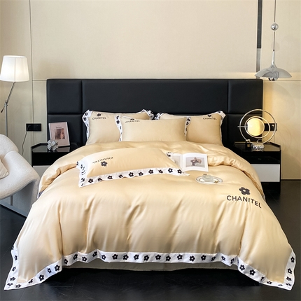 91家纺网 家纺一手货源 找家纺 （总）床绮 2024新款水洗真丝刺绣四件套-南笙