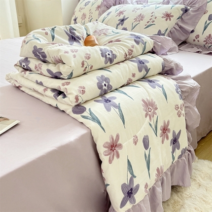 91家纺网 家纺一手货源 找家纺 仟网汇 2024新款韩版田园法式糯糯棉花边夏被四件套 艾薇儿