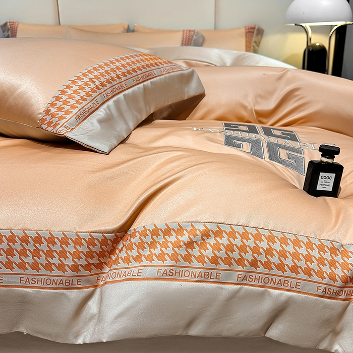 91家纺网 家纺一手货源 找家纺 富盛家纺 2024新款水洗真丝刺绣四件套-威灵顿 威灵顿—橘色