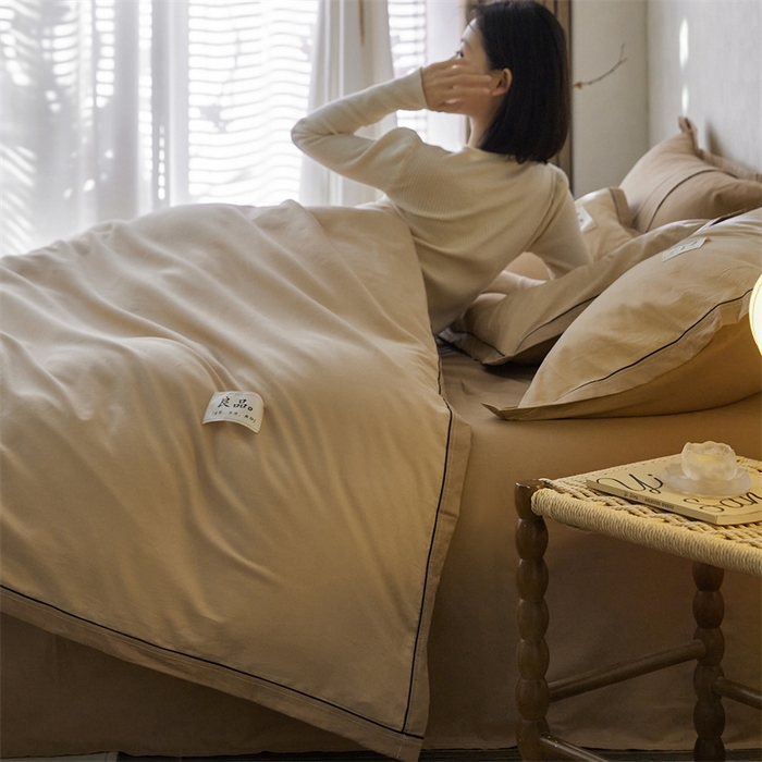 91家纺网 家纺一手货源 找家纺 启程家纺 2024新款全棉A类40支嵌绳包边款四件套 奶咖